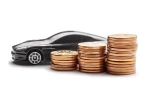 Save Car Insurance Black Car with Coin Stack